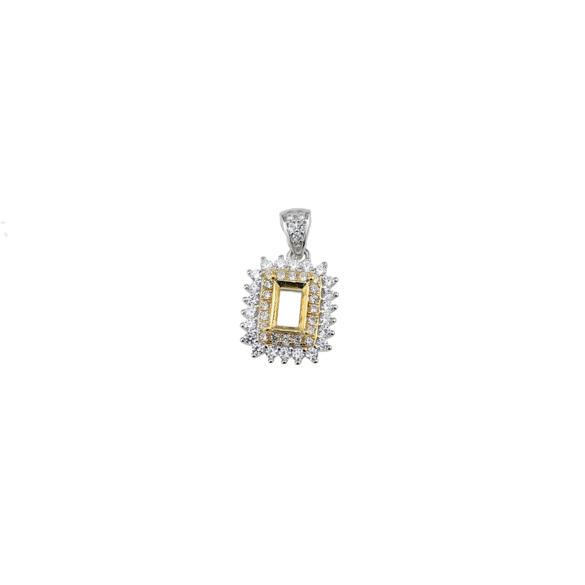 1Pcs 4x6MM Rectangle Prong Bezel Gold Plated Solid 925 Sterling Silver Pave Pendant Blank Settings for Moissanite Gemstone 1431048 - Click Image to Close